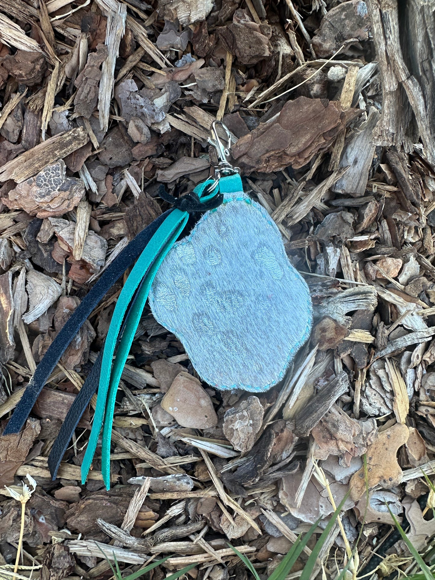 Southwestern tooled leather turquoise horse pendant keychain