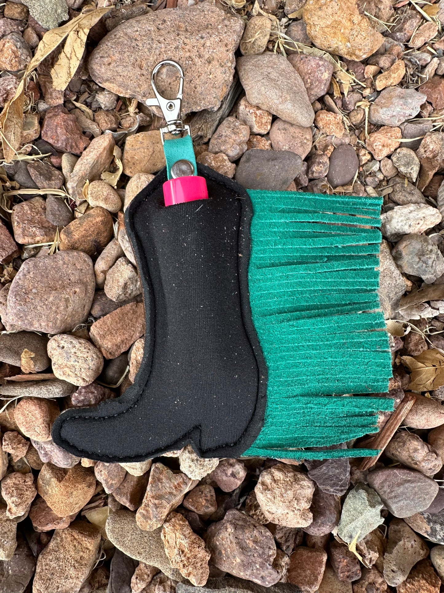 Western tooled leather ace of spades fringe boot chapstick keychain