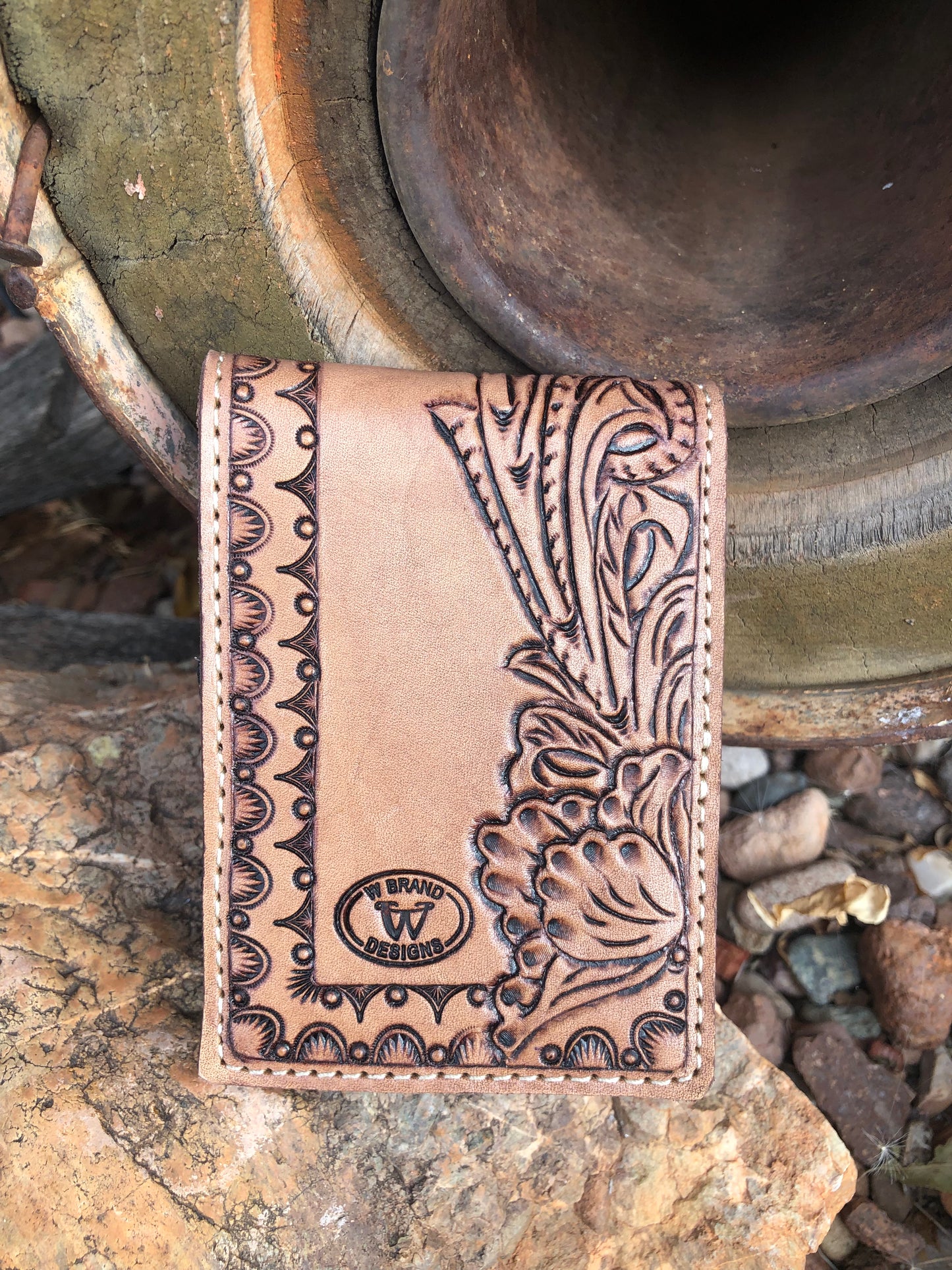 Western tooled leather floral pocket note pad
