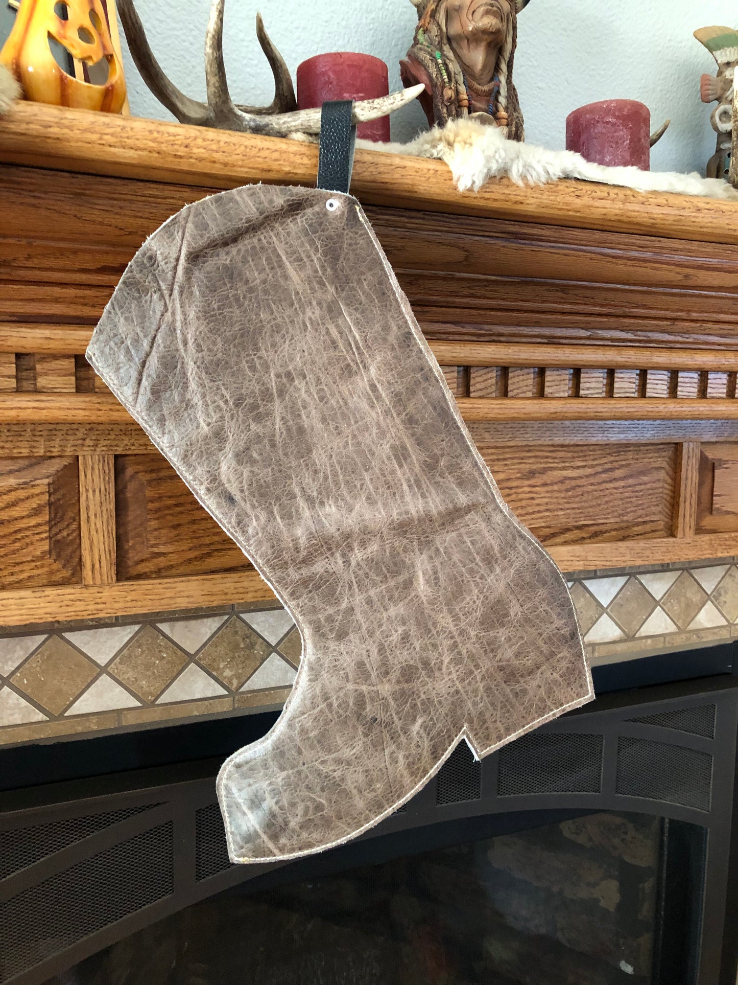 Western leather pink boot Christmas stocking