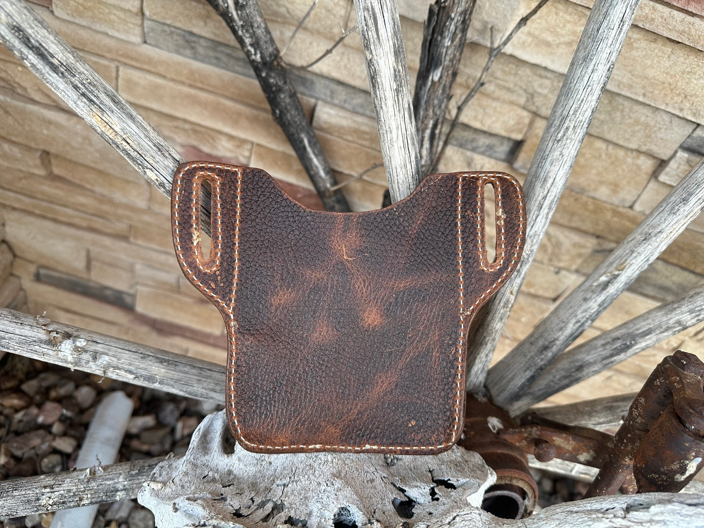 Western tooled leather cards dice and floral cell phone holster large size