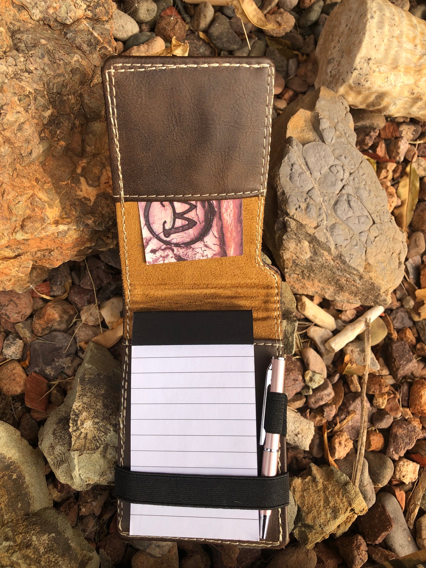Western tooled leather floral pocket note pad