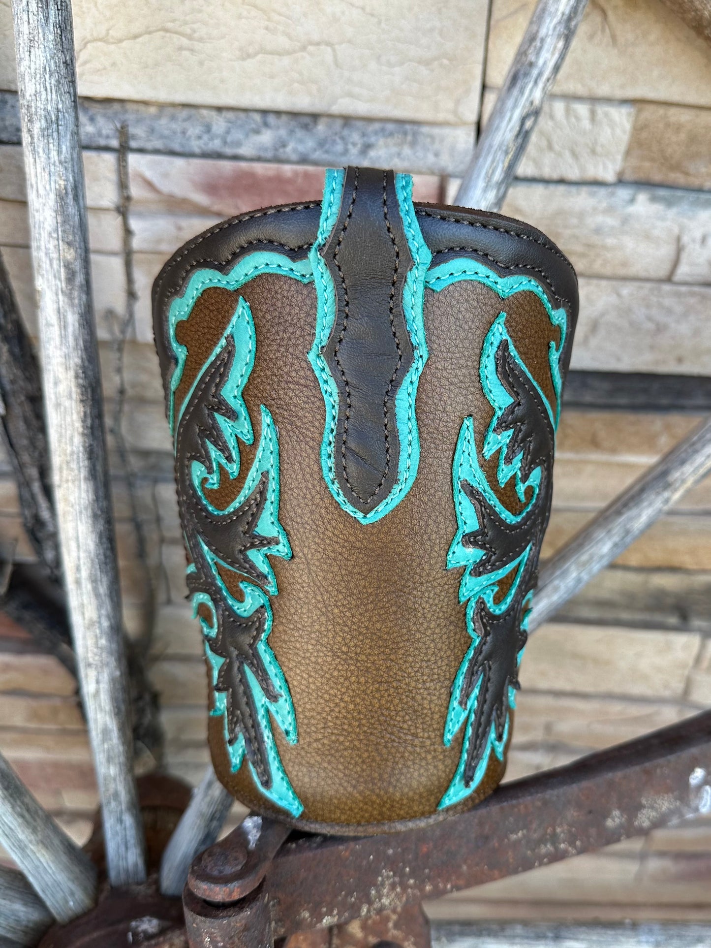 Western leather boot utensils holder or dried flower vase