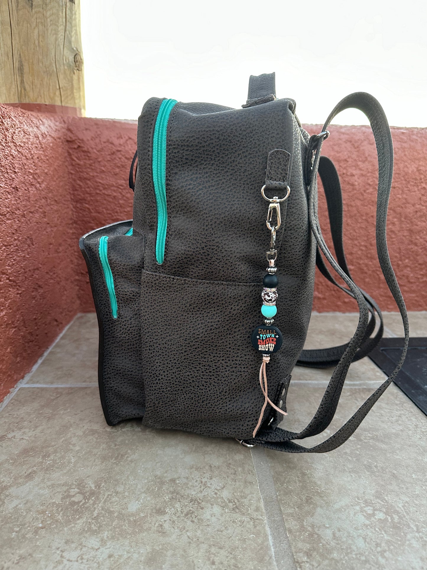 Western tooled leather Cowboy Tears and chocolate leather backpack
