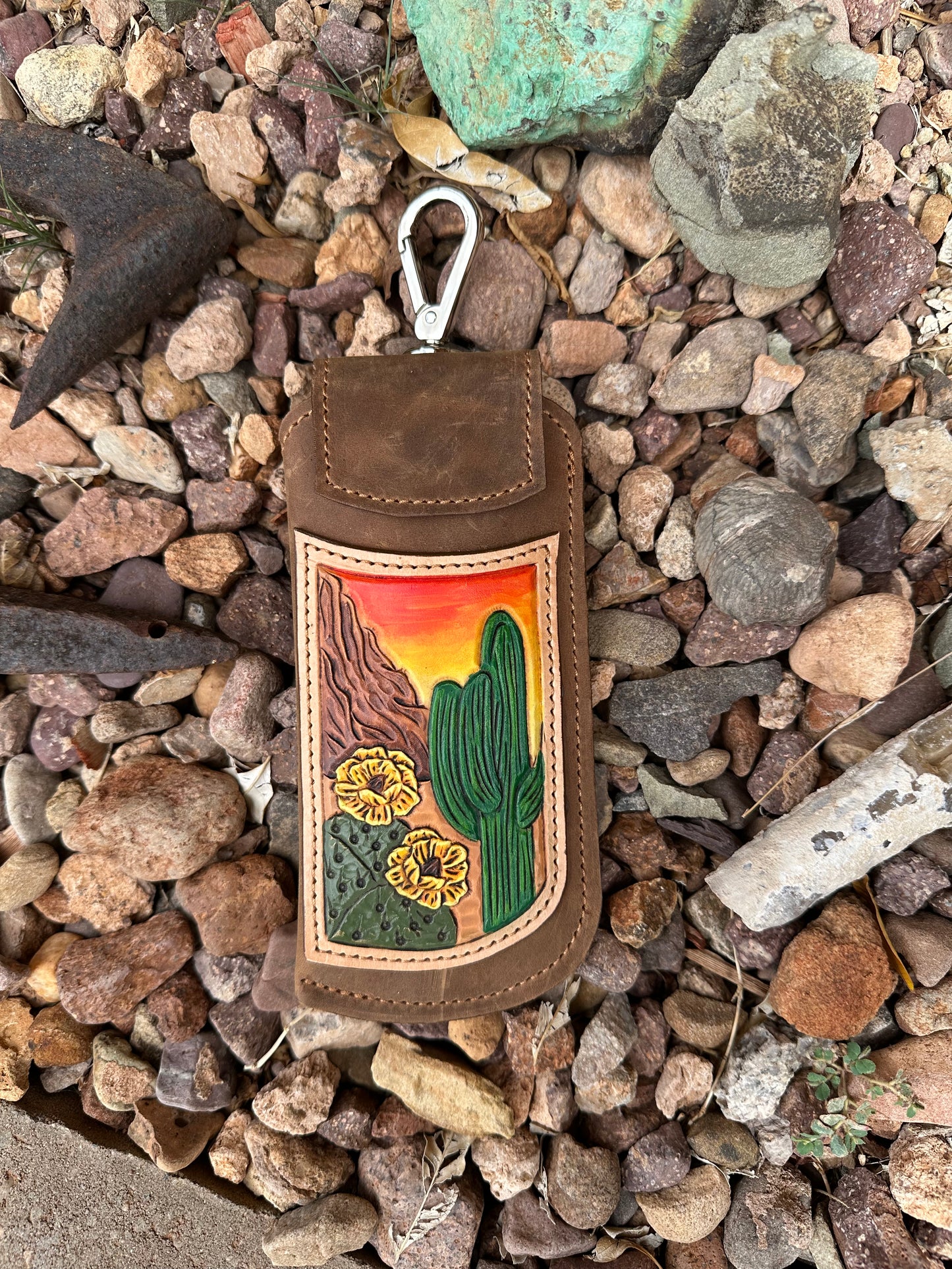 Western leather desert cactus eye glass case