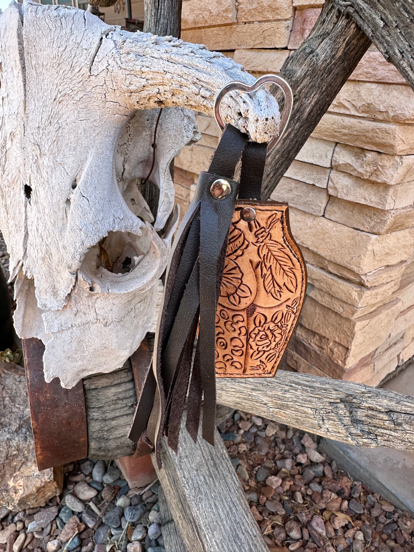 Western cowl and leopard print Bootyful Tattoo tassel chapstick keychain