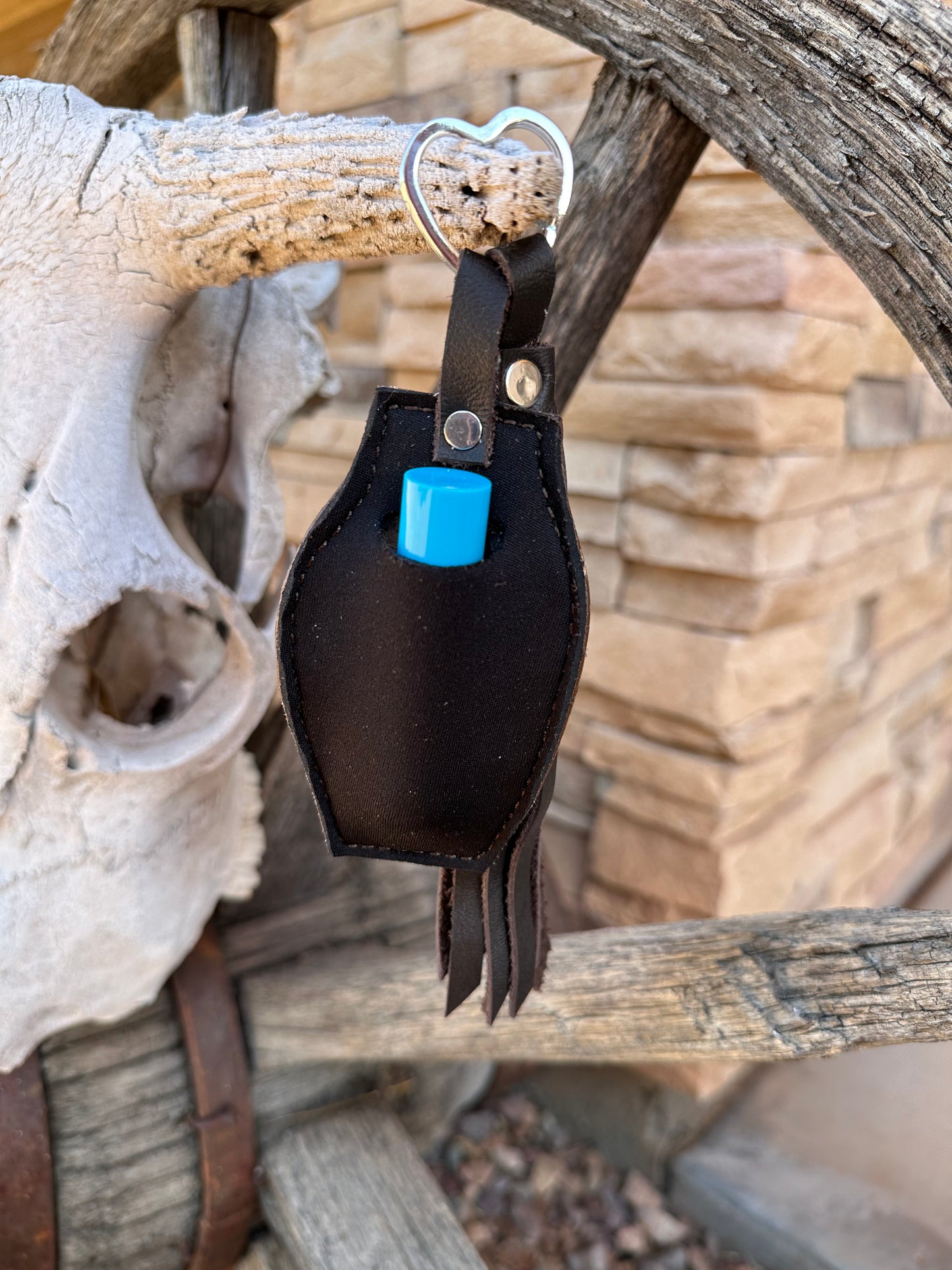 Western cowl and leopard print Bootyful Tattoo tassel chapstick keychain