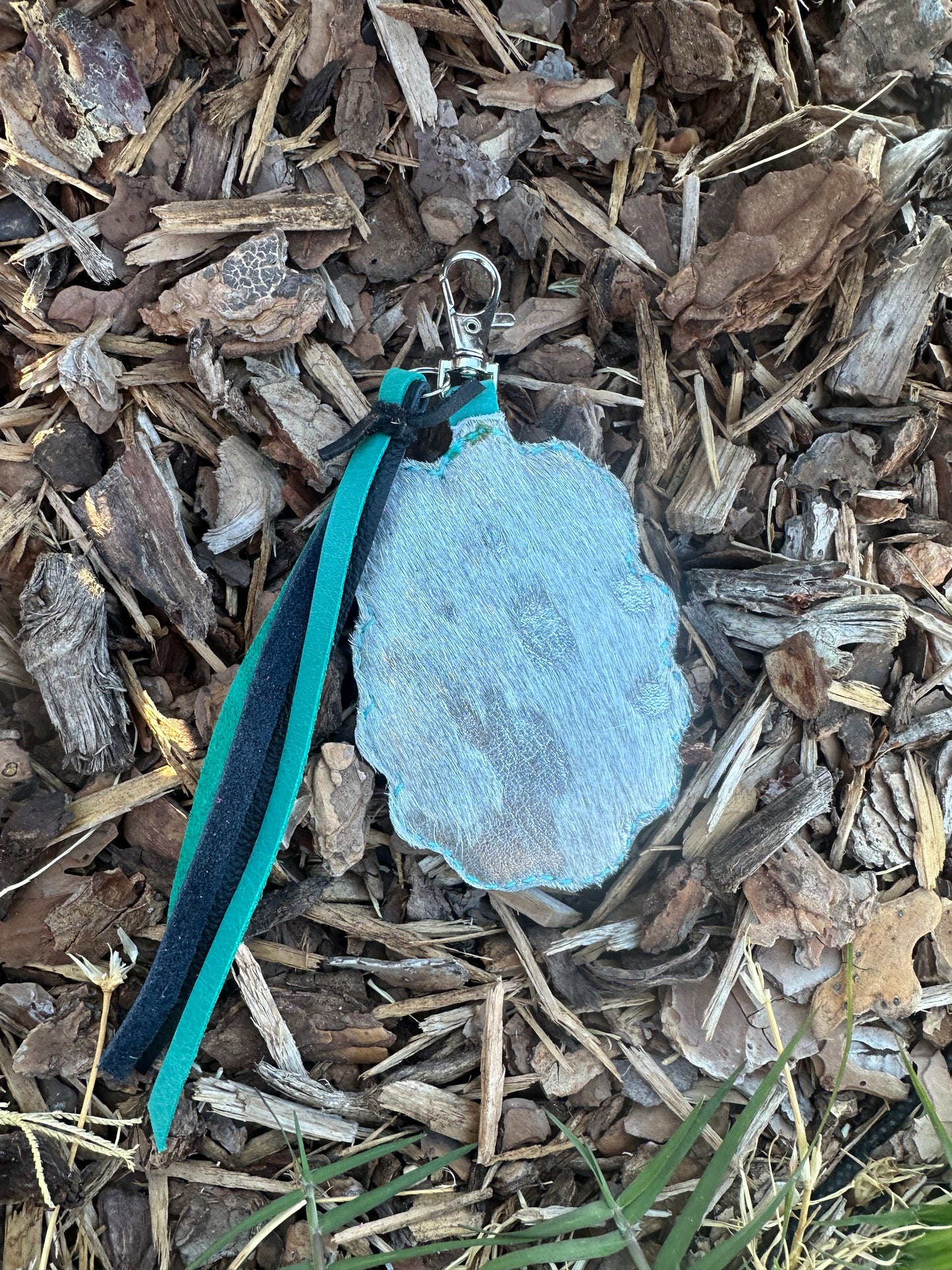 Southwestern tooled leather silver and turquoise desert keychain