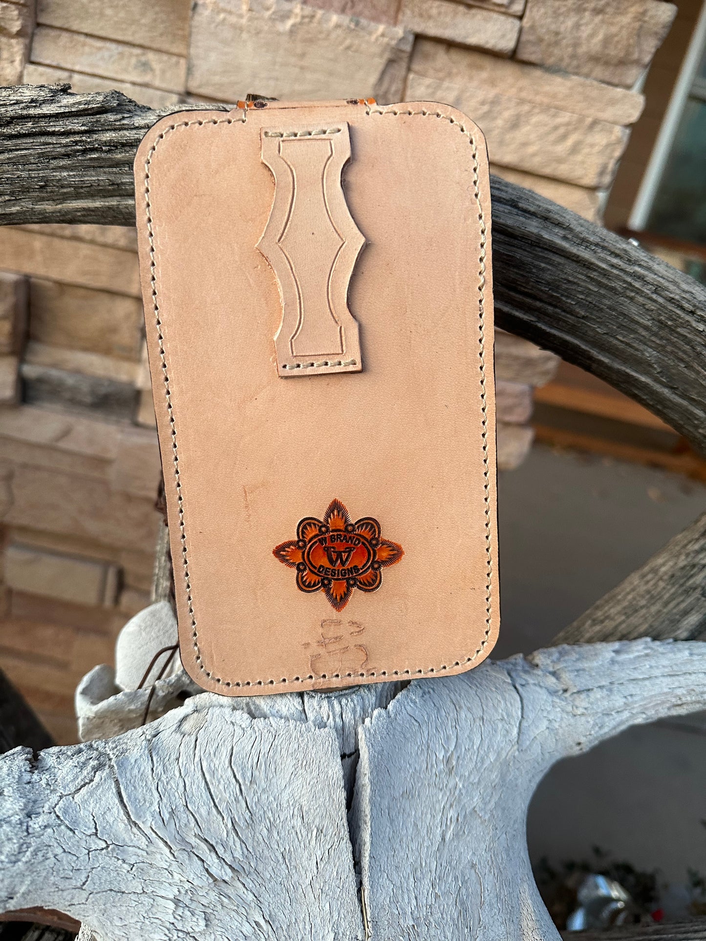 Western tooled leather turquoise floral cell phone case