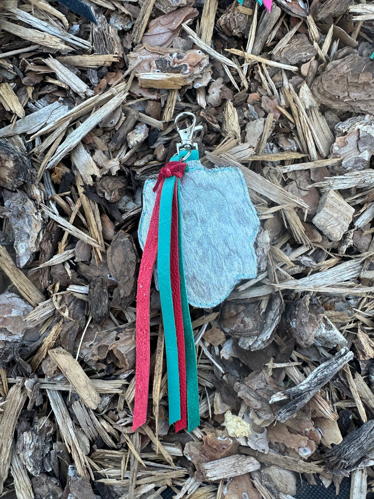 Southwestern tooled leather red and turquoise cross keychain