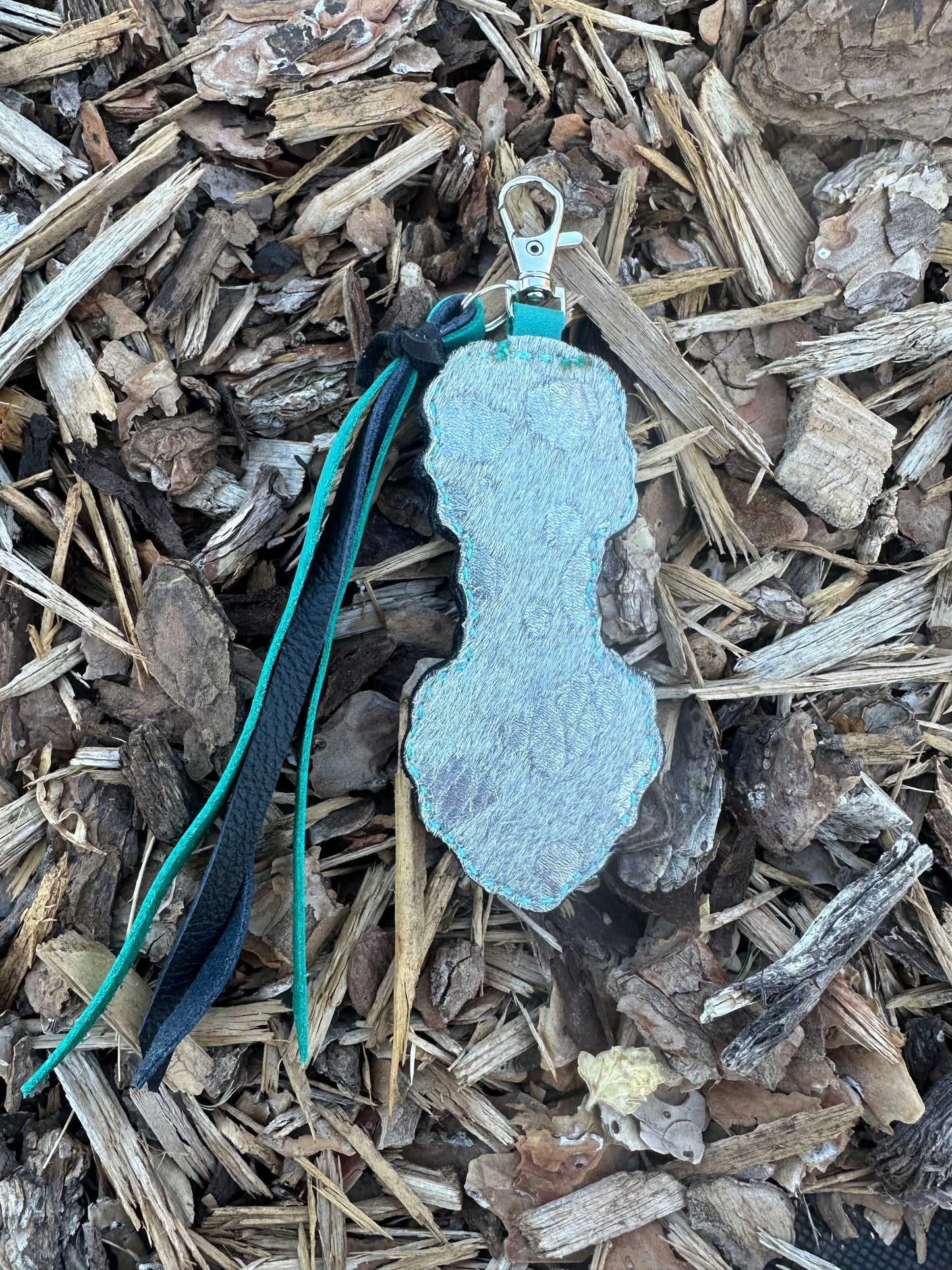 Southwestern tooled leather silver and turquoise heart arrow keychain