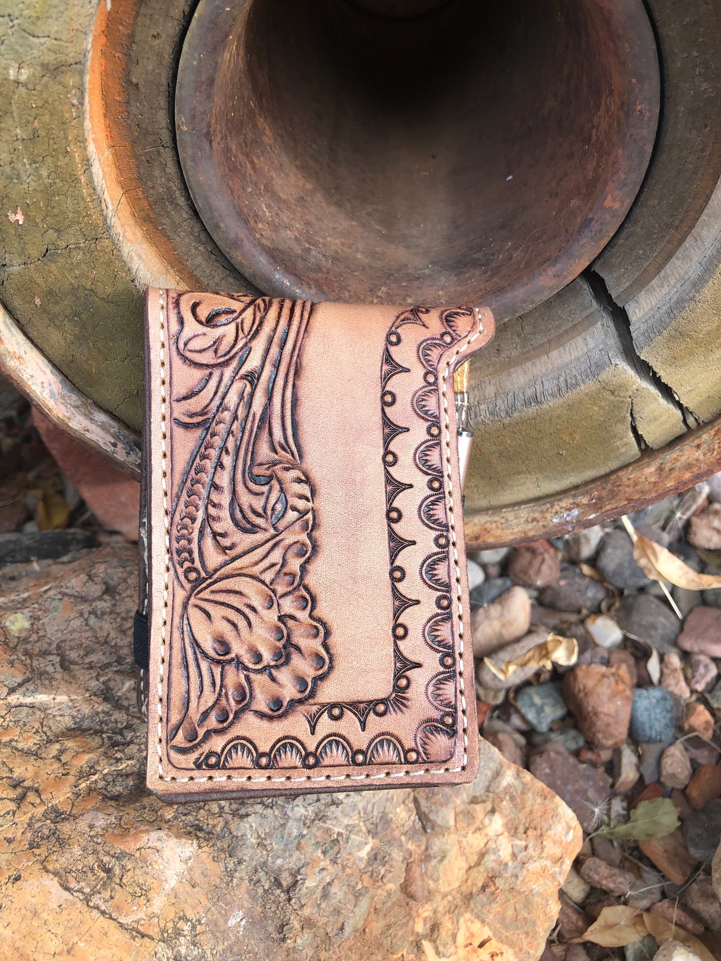 Western tooled leather floral pocket note pad