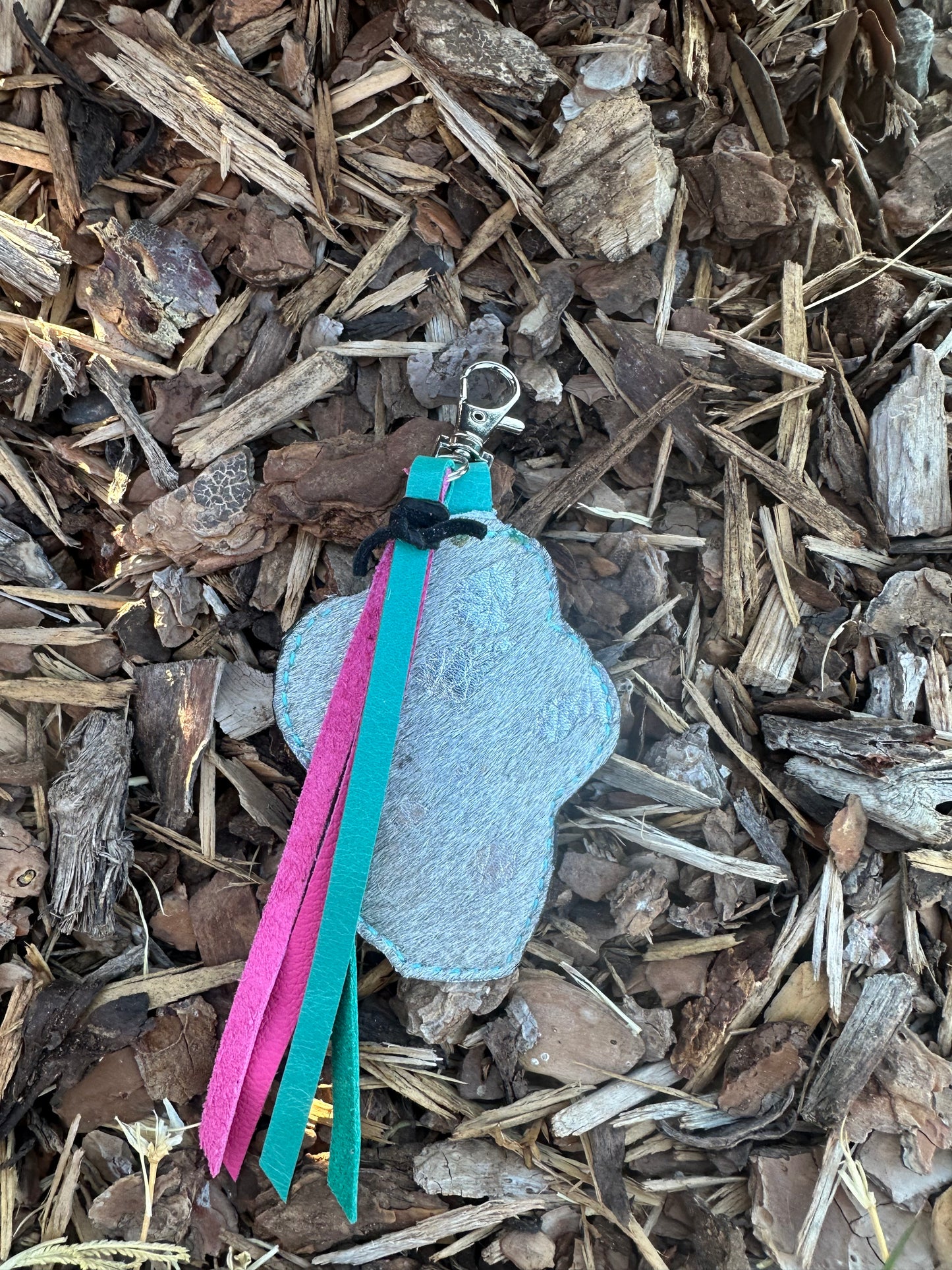 Southwestern tooled leather turquoise prickly pear cactus keychain