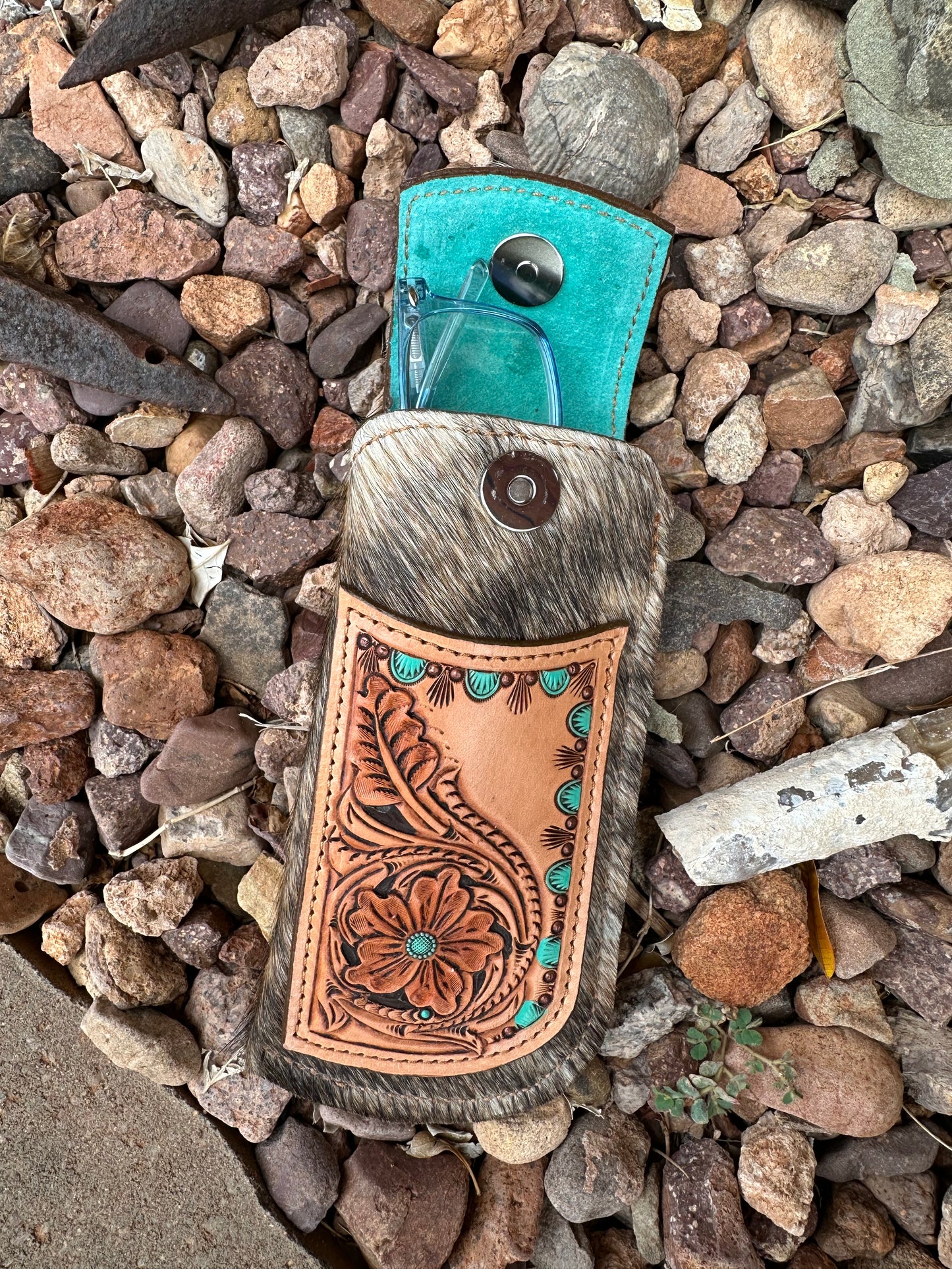 Western leather floral eye glass case