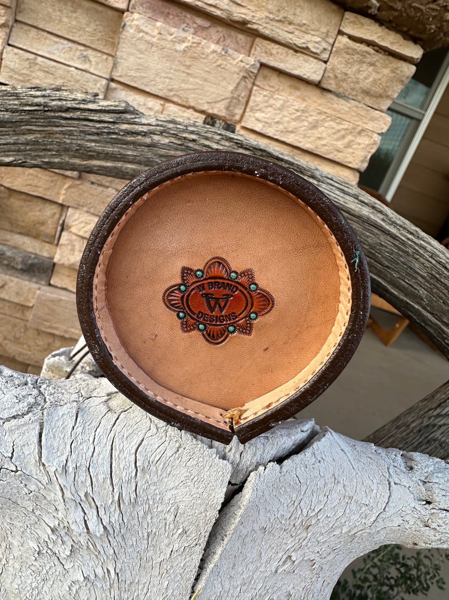 Western tooled leather floral boot pen holder