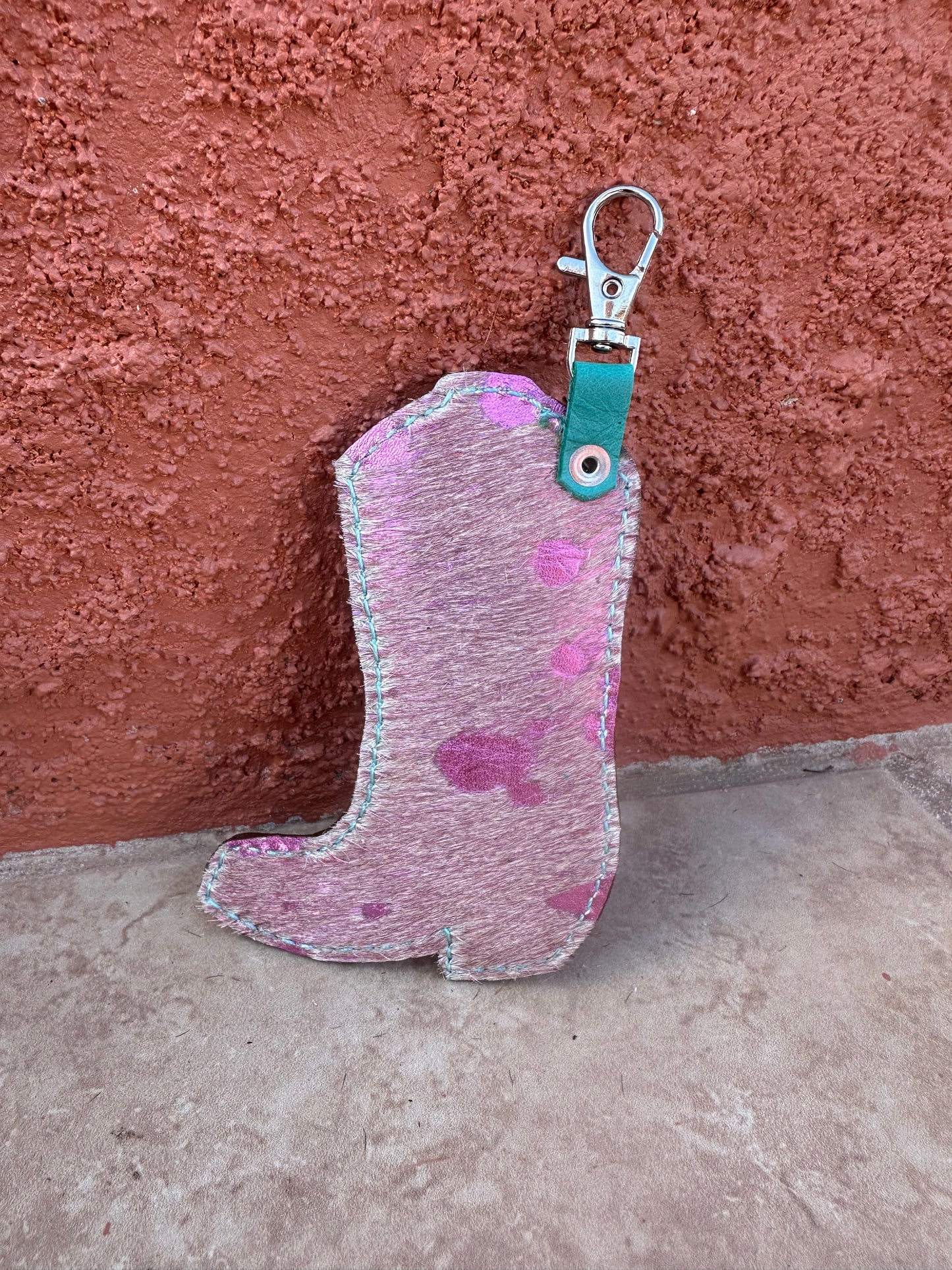 Western tooled leather boot keychain