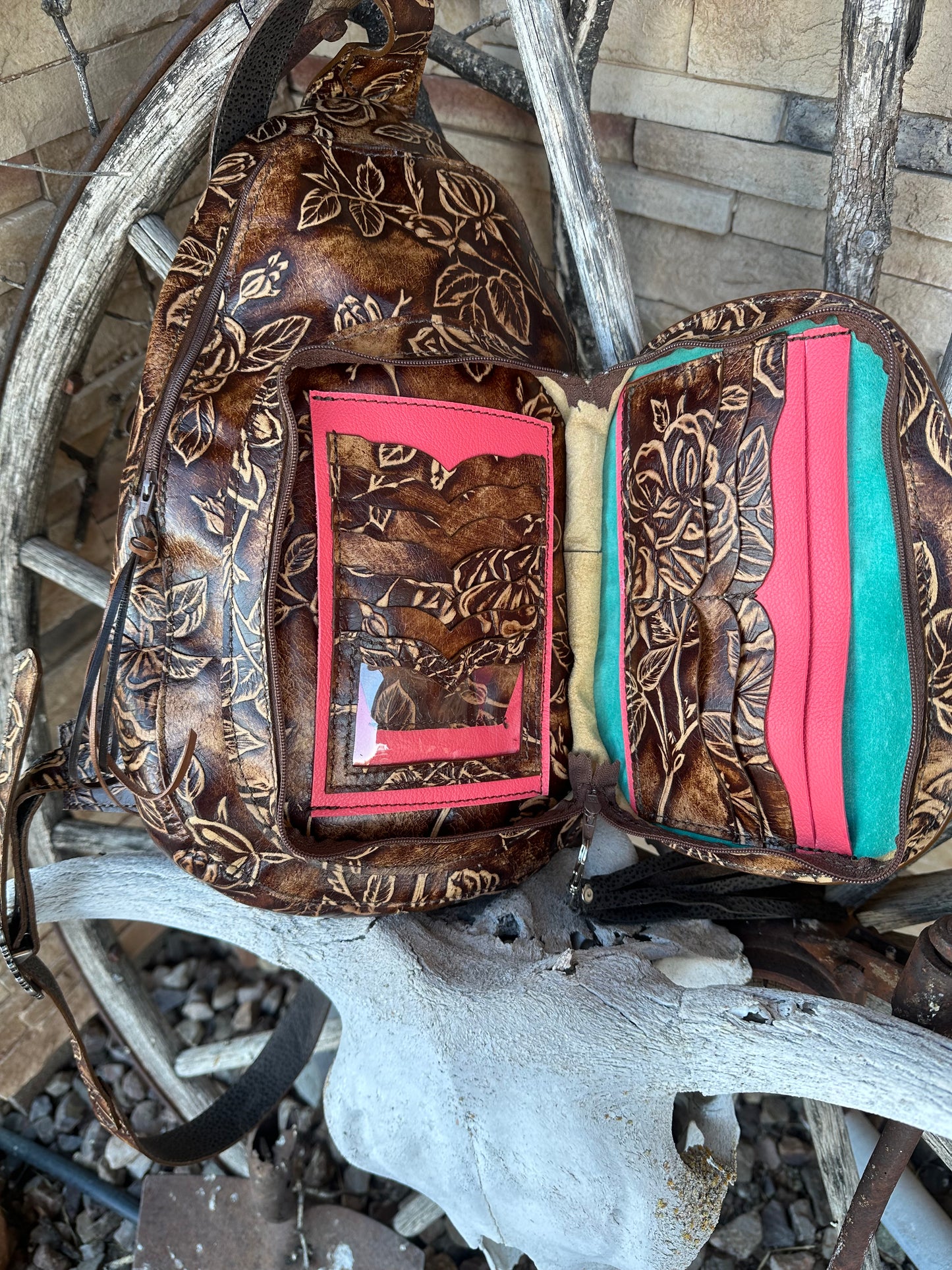 Western tooled leather Keepin it Cowgirl sling bag