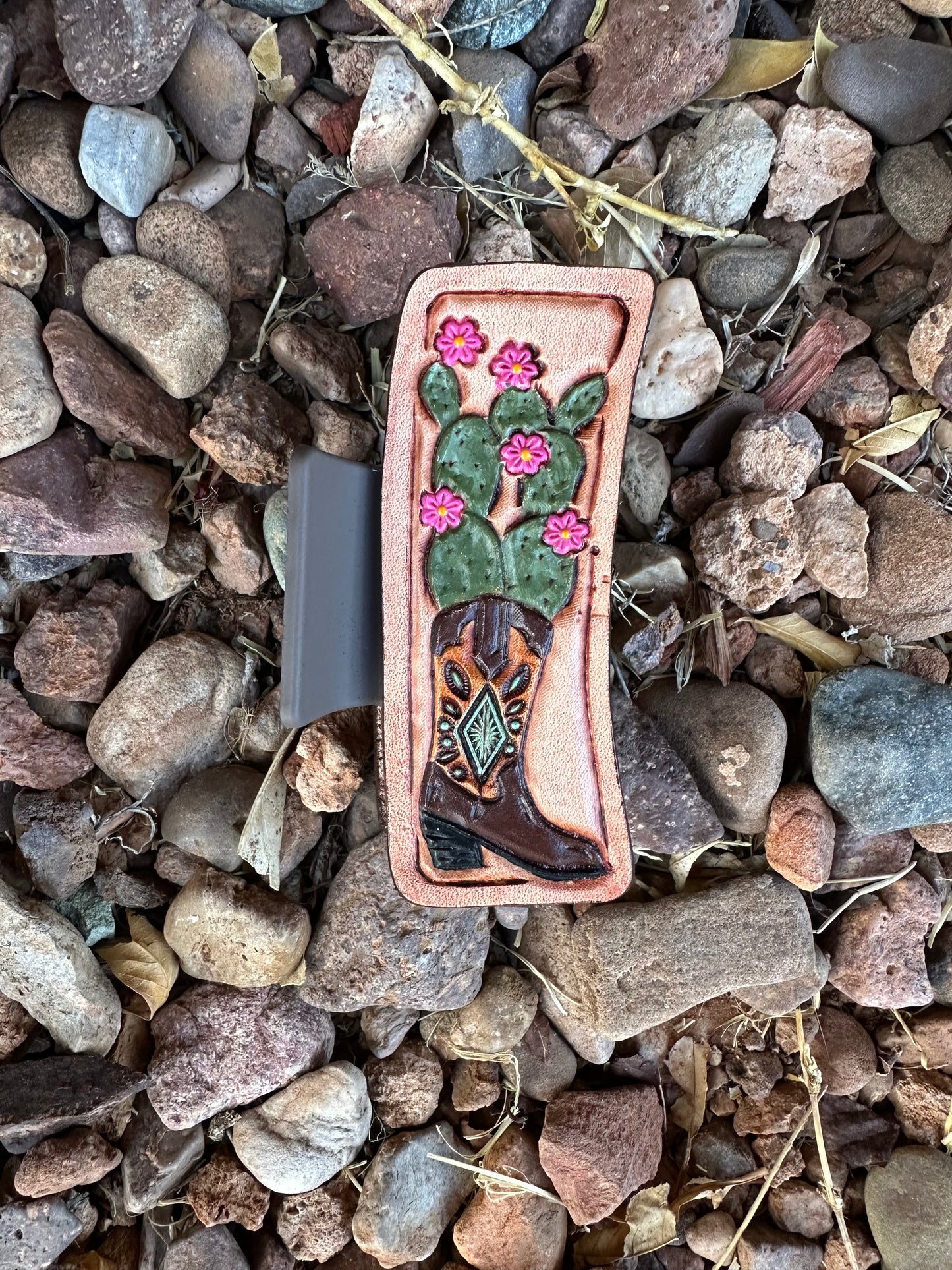 Western tooled leather prickly pear boot medium claw clip