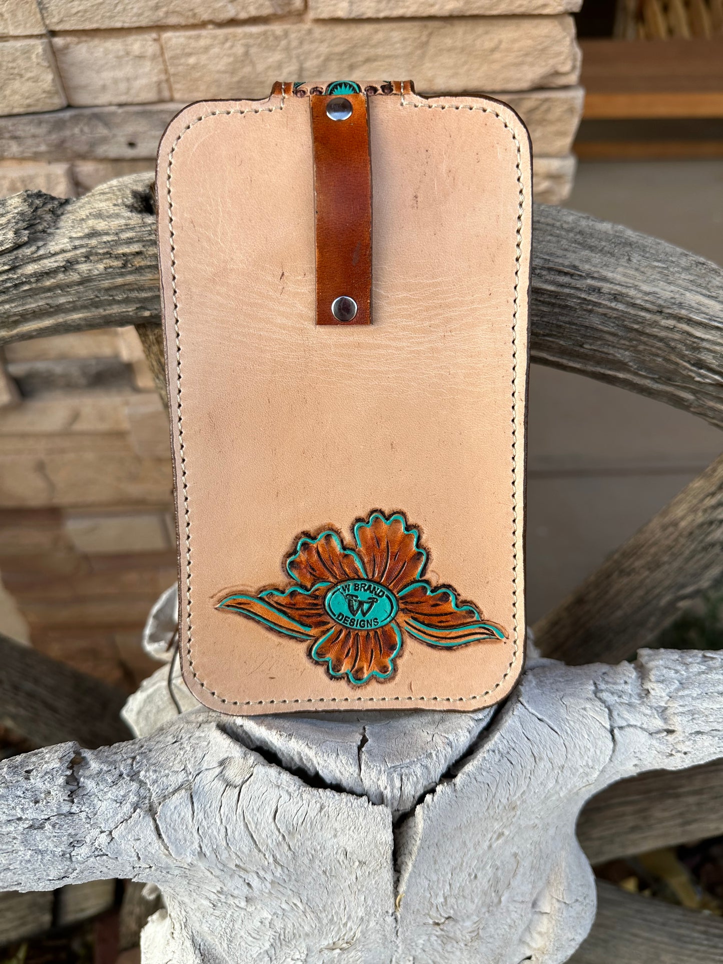 Western tooled leather horse love belt cell phone case