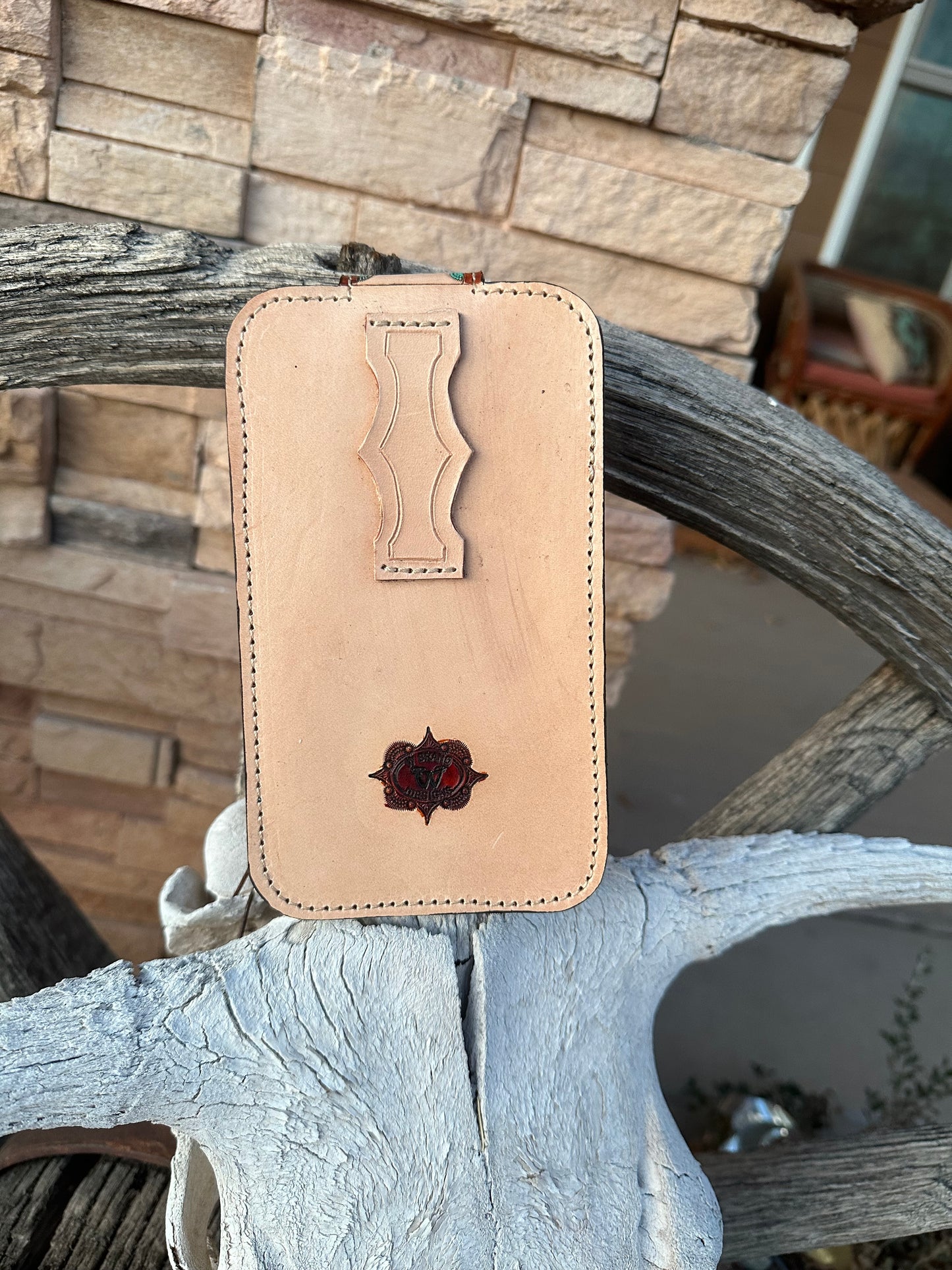 Western tooled leather floral cell phone case
