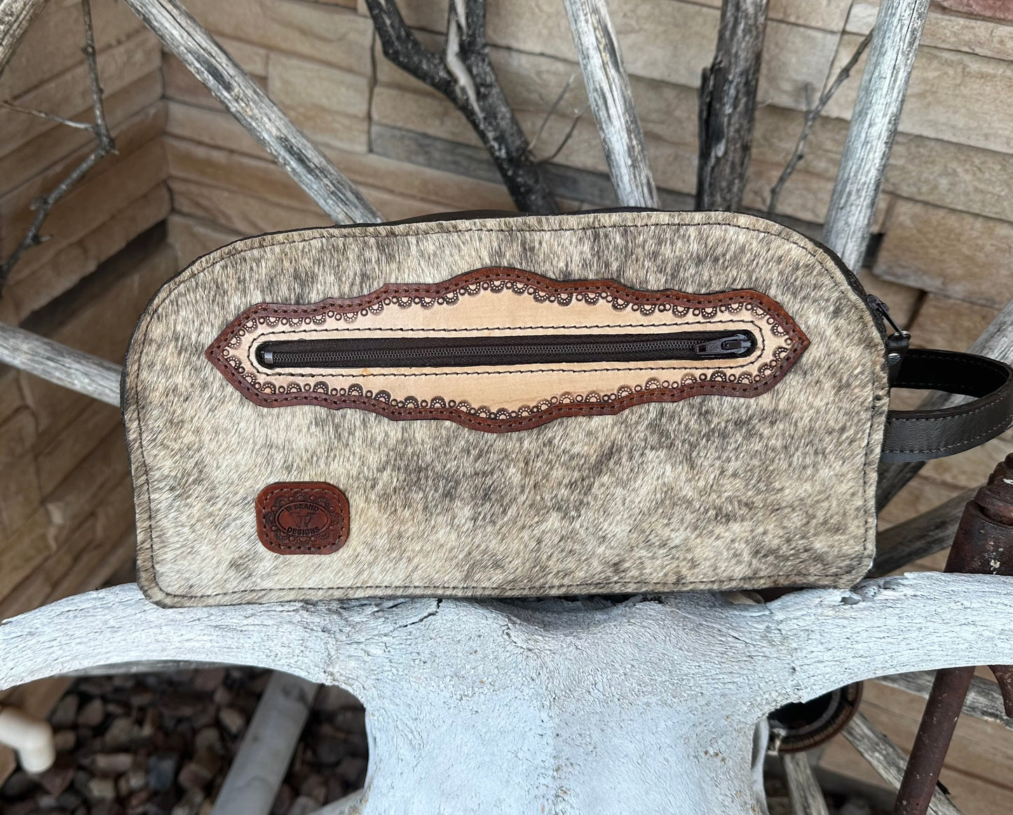 Western tooled floral shaving bag