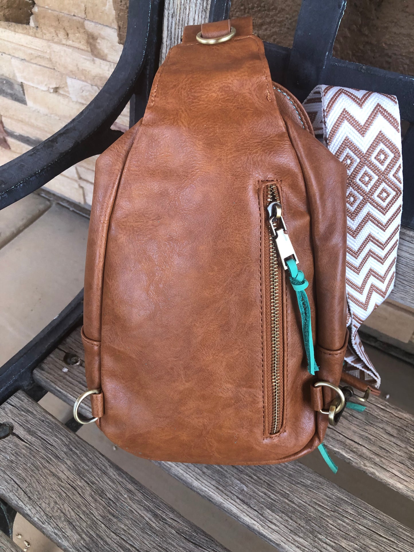 Western tooled leather desert night dip sling bag