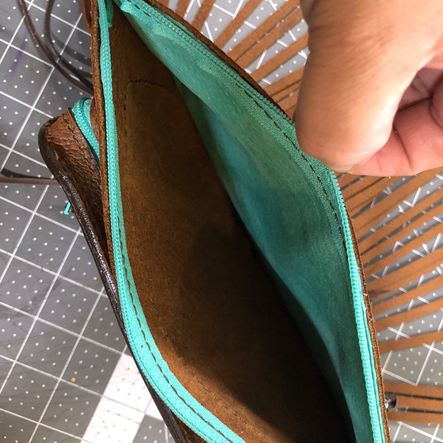 Western tooled leather floral and turquoise jewelry butterfly brown fringe Fanny pack