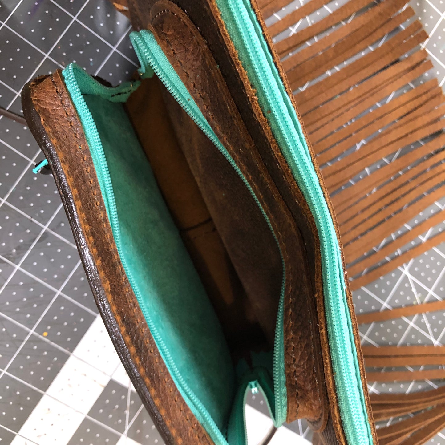 Western tooled leather floral and turquoise jewelry butterfly brown fringe Fanny pack