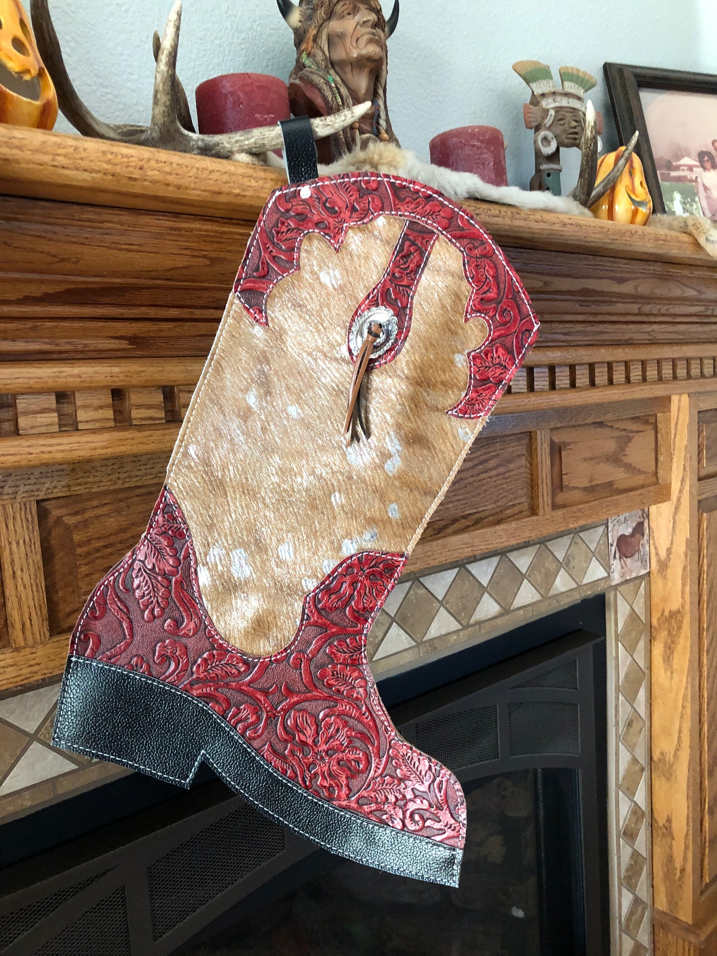 Western leather boot Christmas stocking