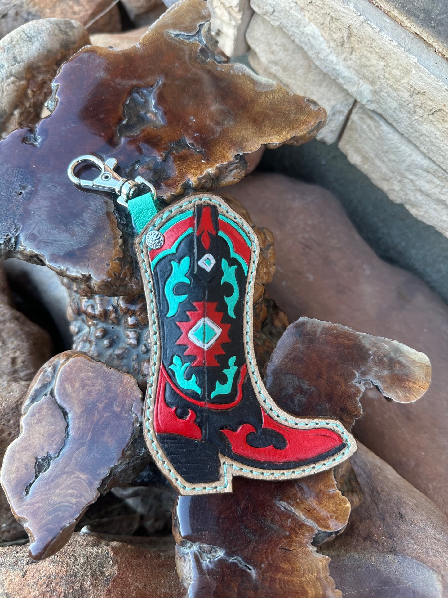 Western boot chapstick keychain