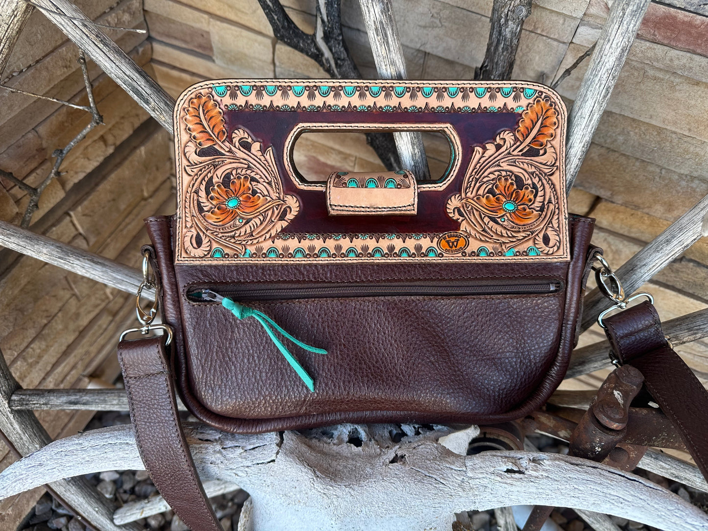 Western tooled leather floral clutch purse