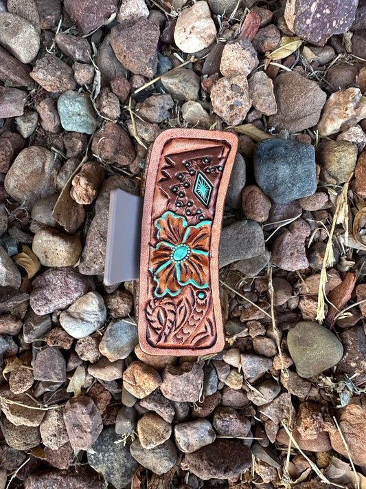 Southwestern tooled leather floral medium claw clip