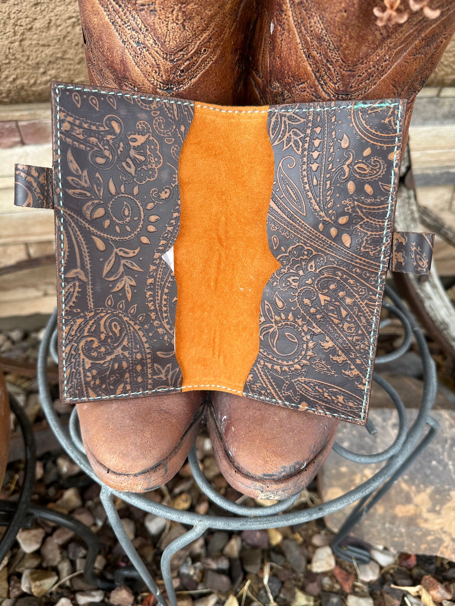 Western tooled leather cowboy skull checkbook cover