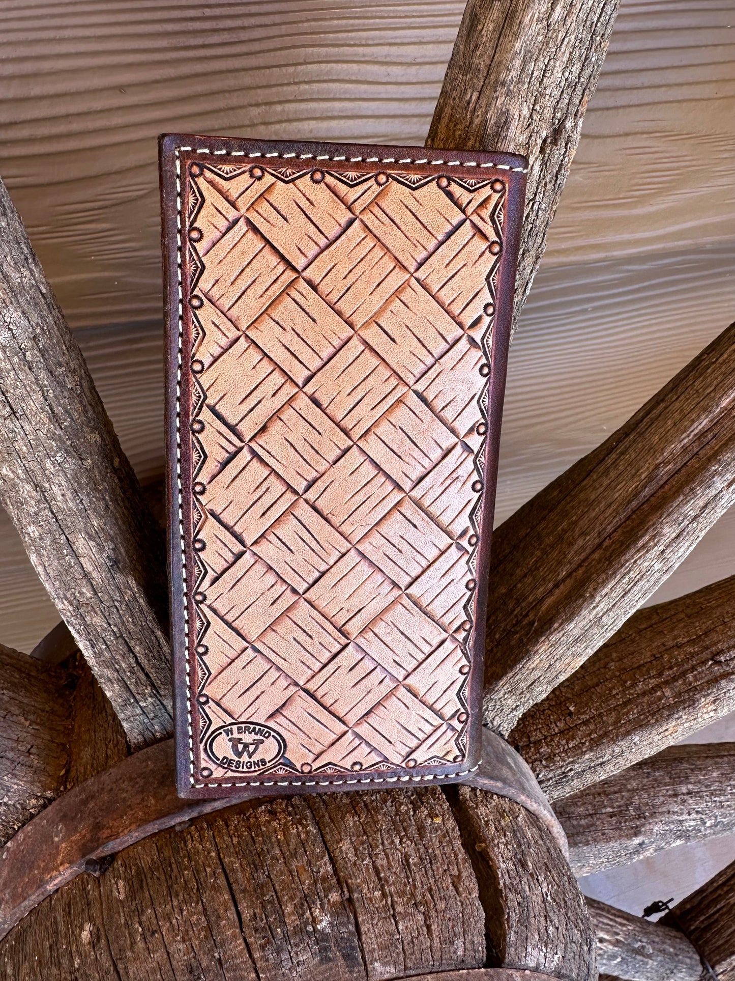 Western tooled leather skeleton hand and card roper wallet