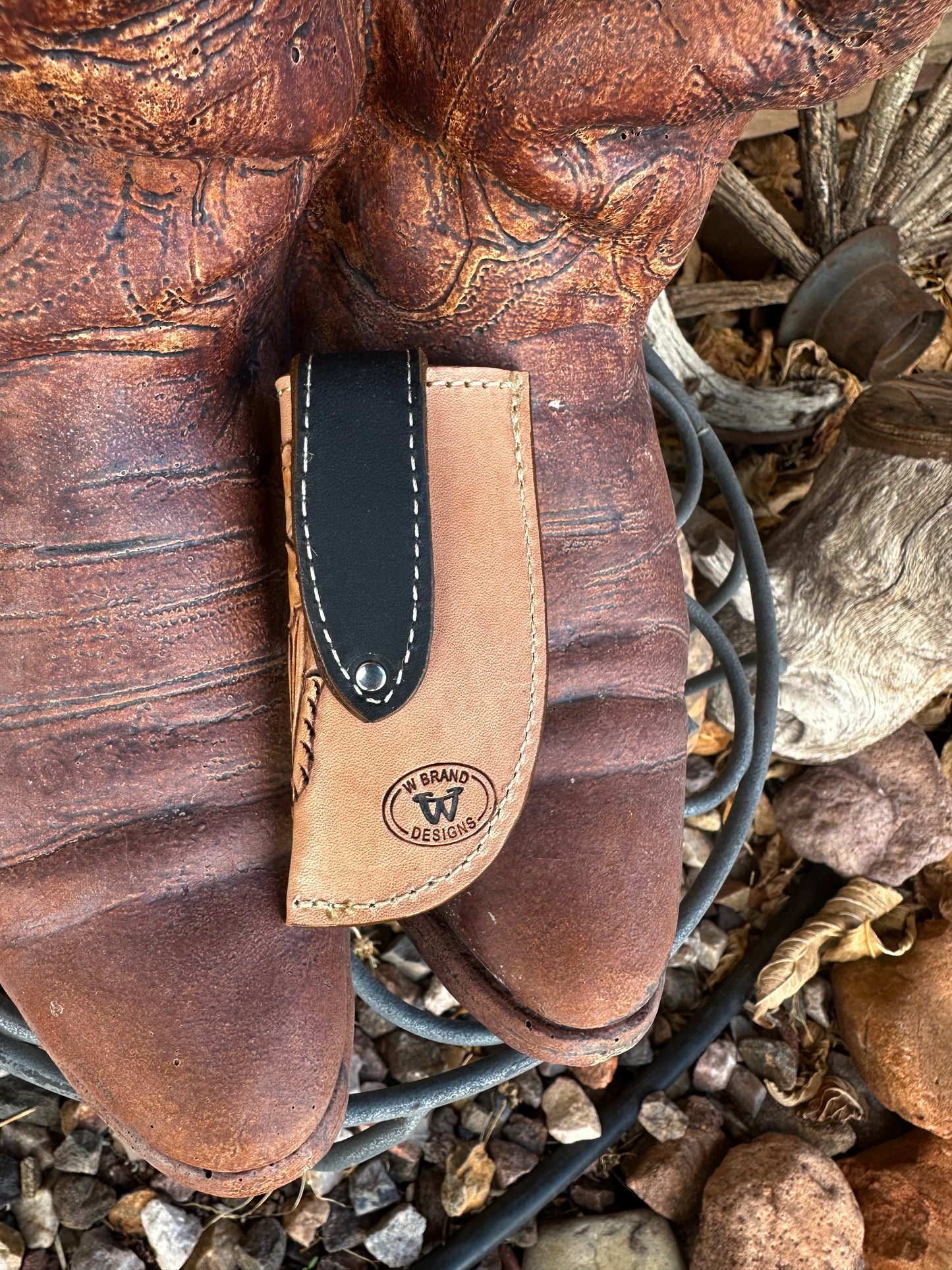 Western tooled leather floral knife sheath