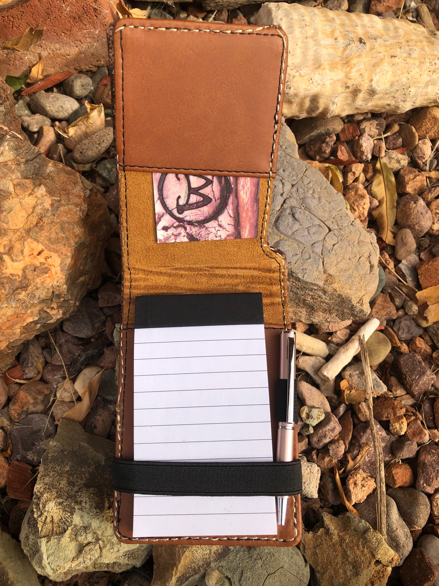 Western tooled leather floral pocket note pad