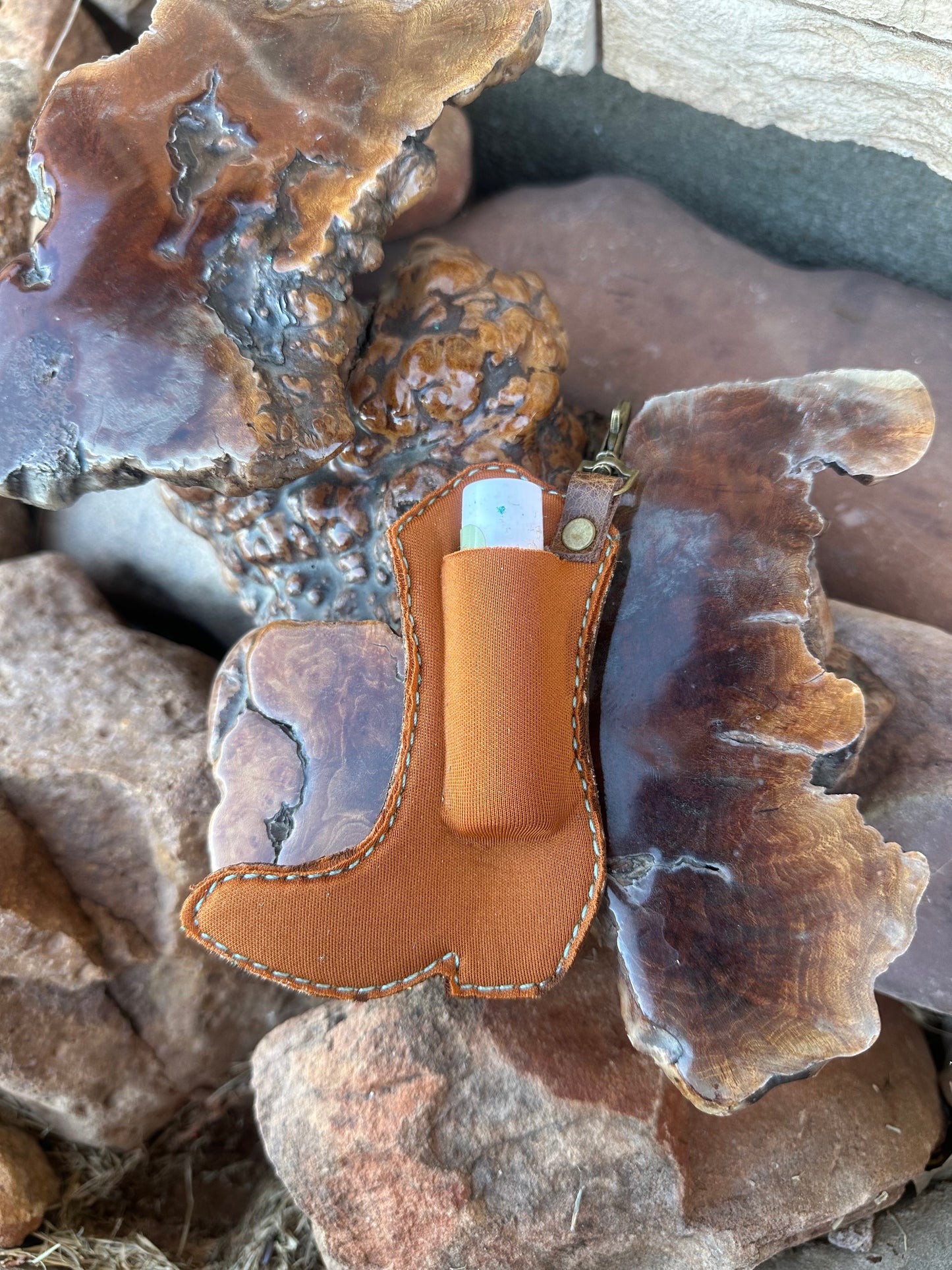 Western boot chapstick keychain