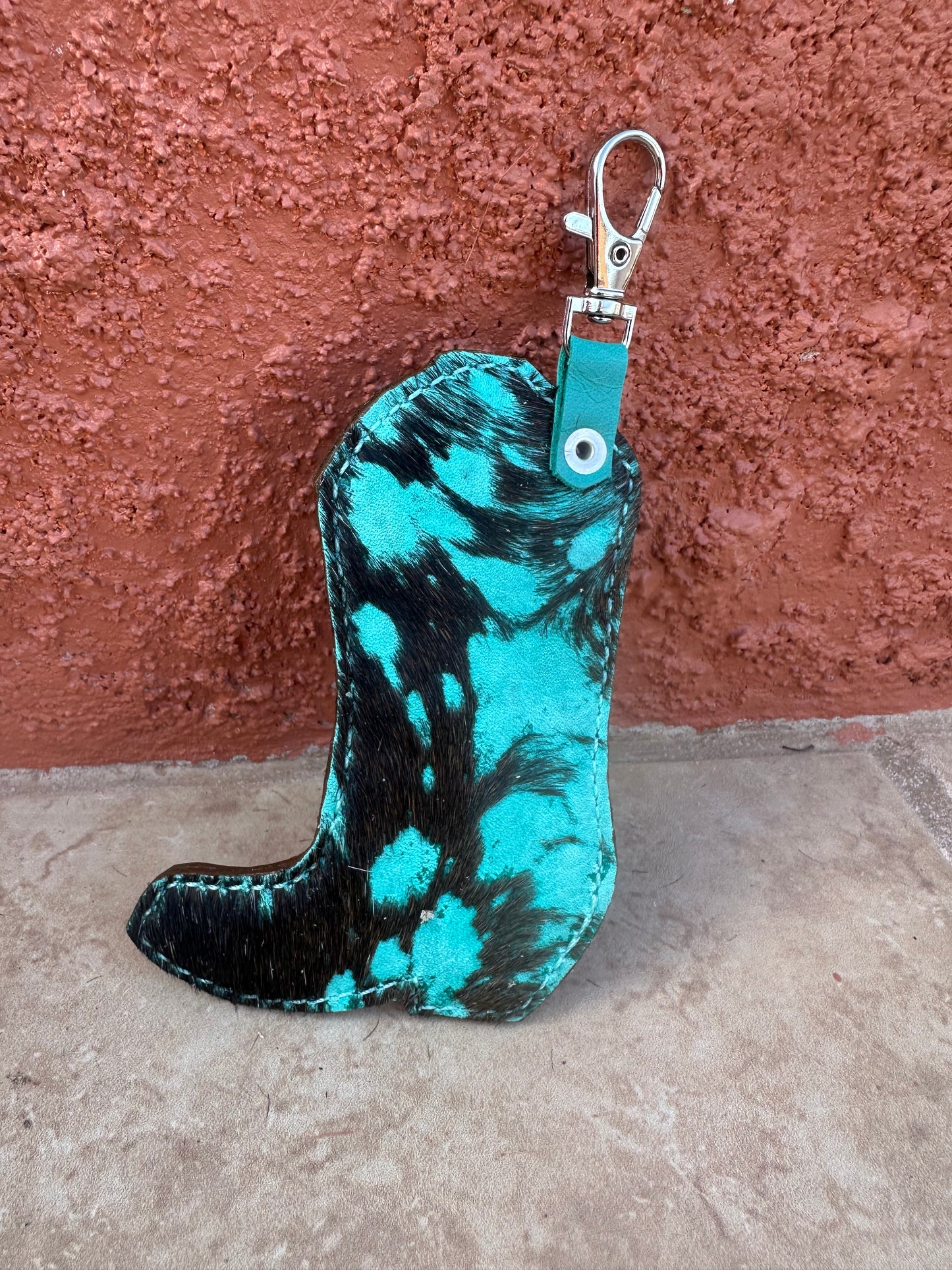 Western tooled leather boot keychain