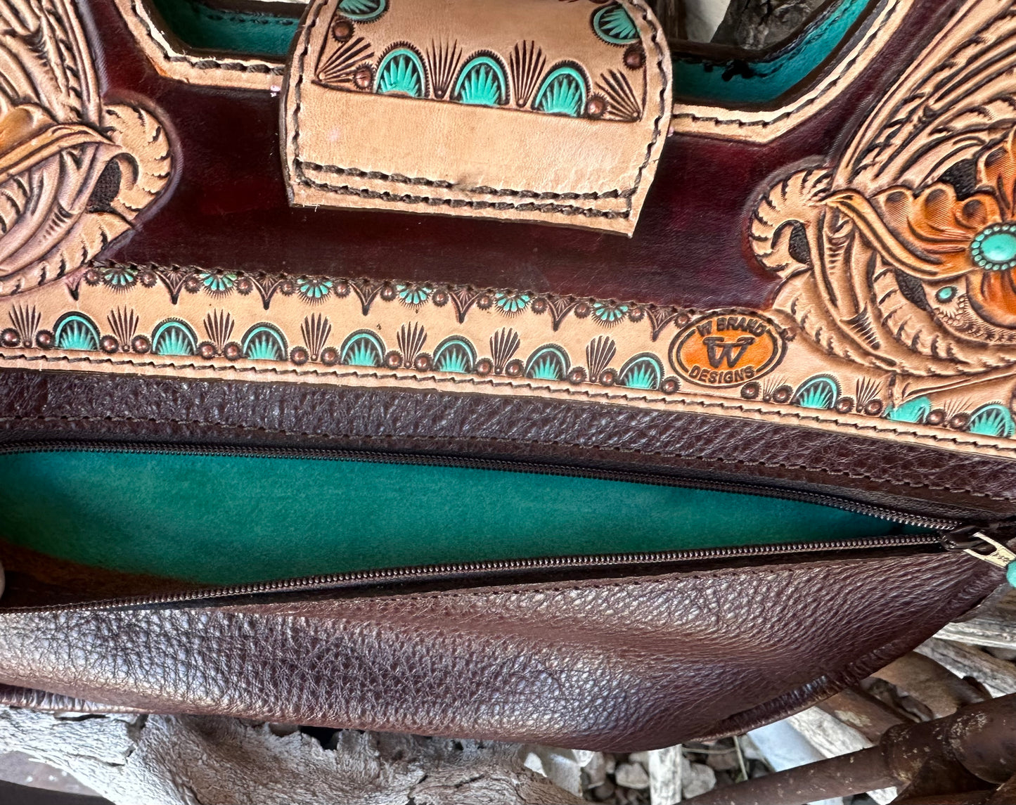 Western tooled leather floral clutch purse