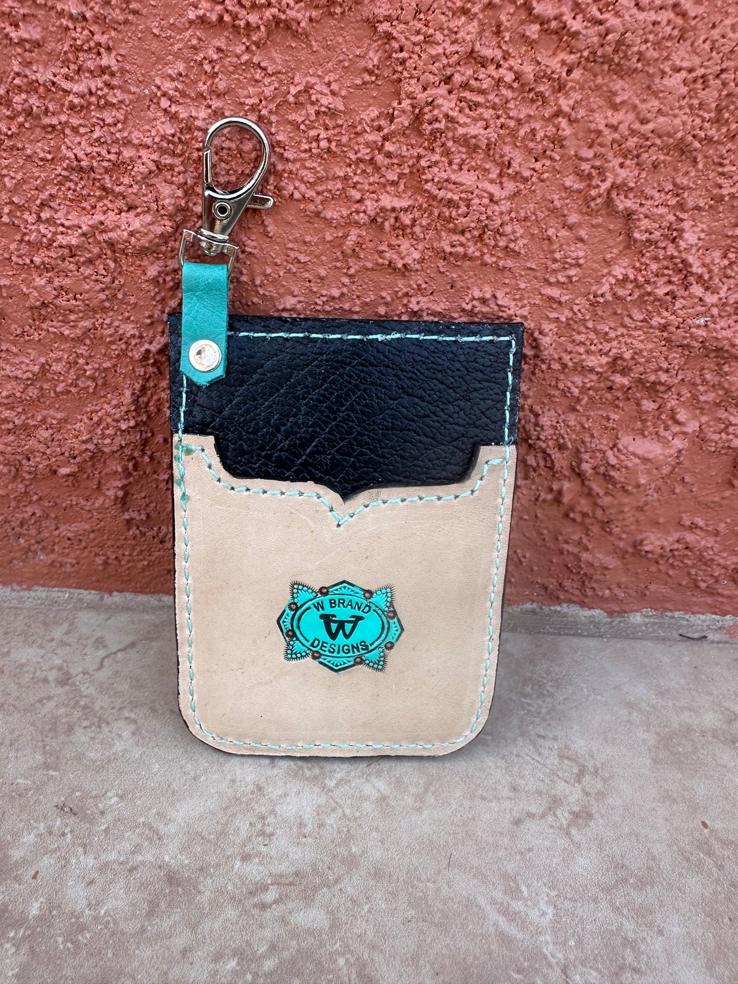 Southwestern tooled leather geometric card keychain