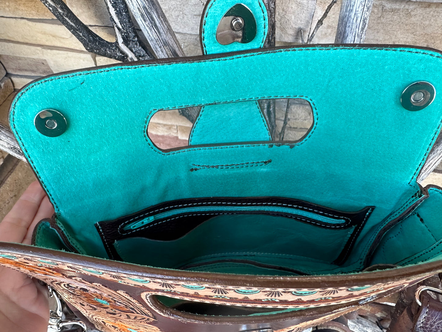 Western tooled leather floral clutch purse