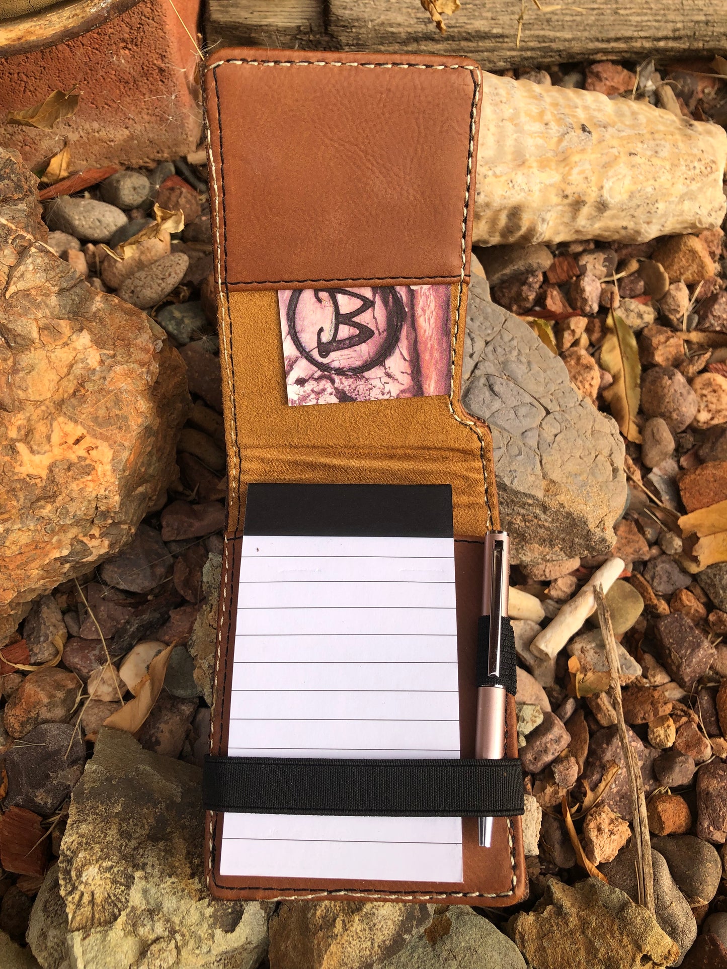 Western tooled leather floral pocket notepad