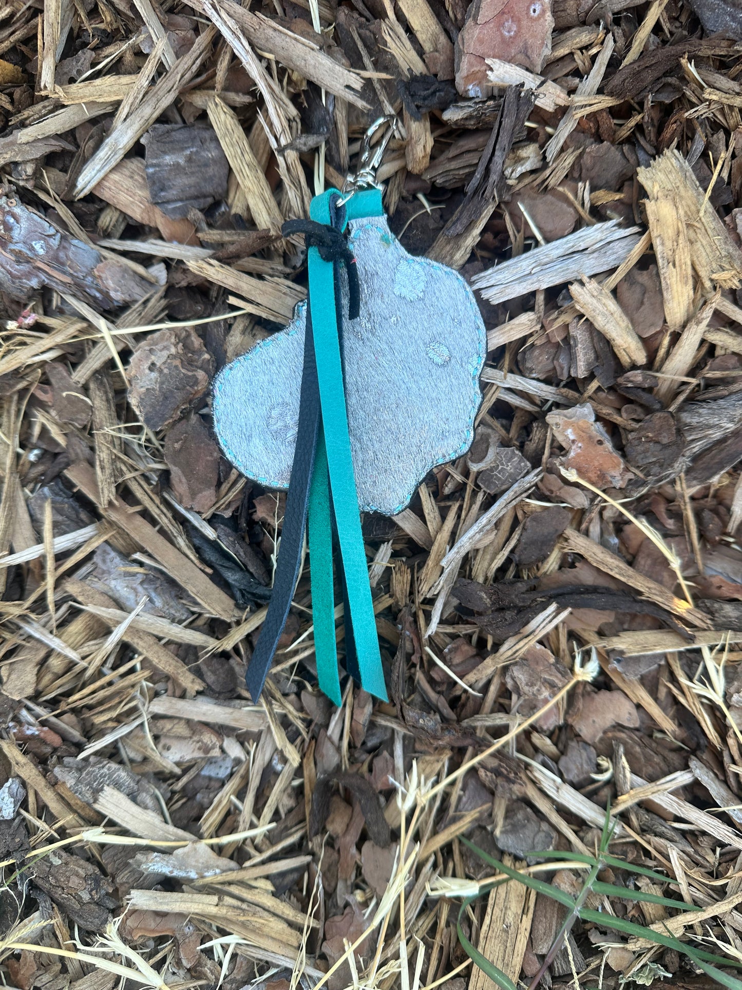 Western tooled leather retro spade and turquoise keychain