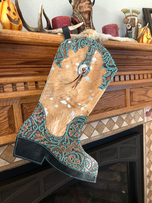 Western leather boot Christmas stocking