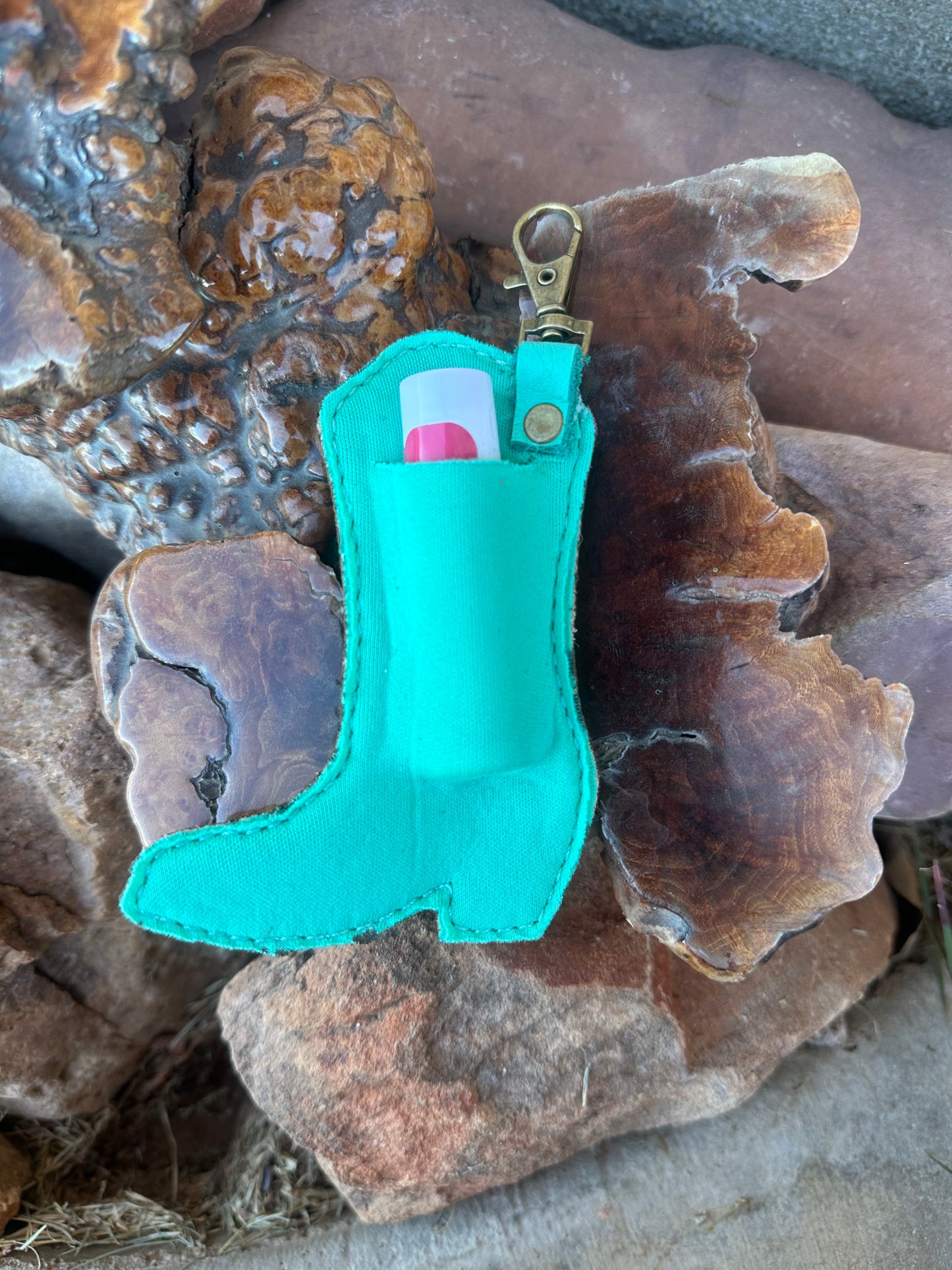 Western boot chapstick keychain