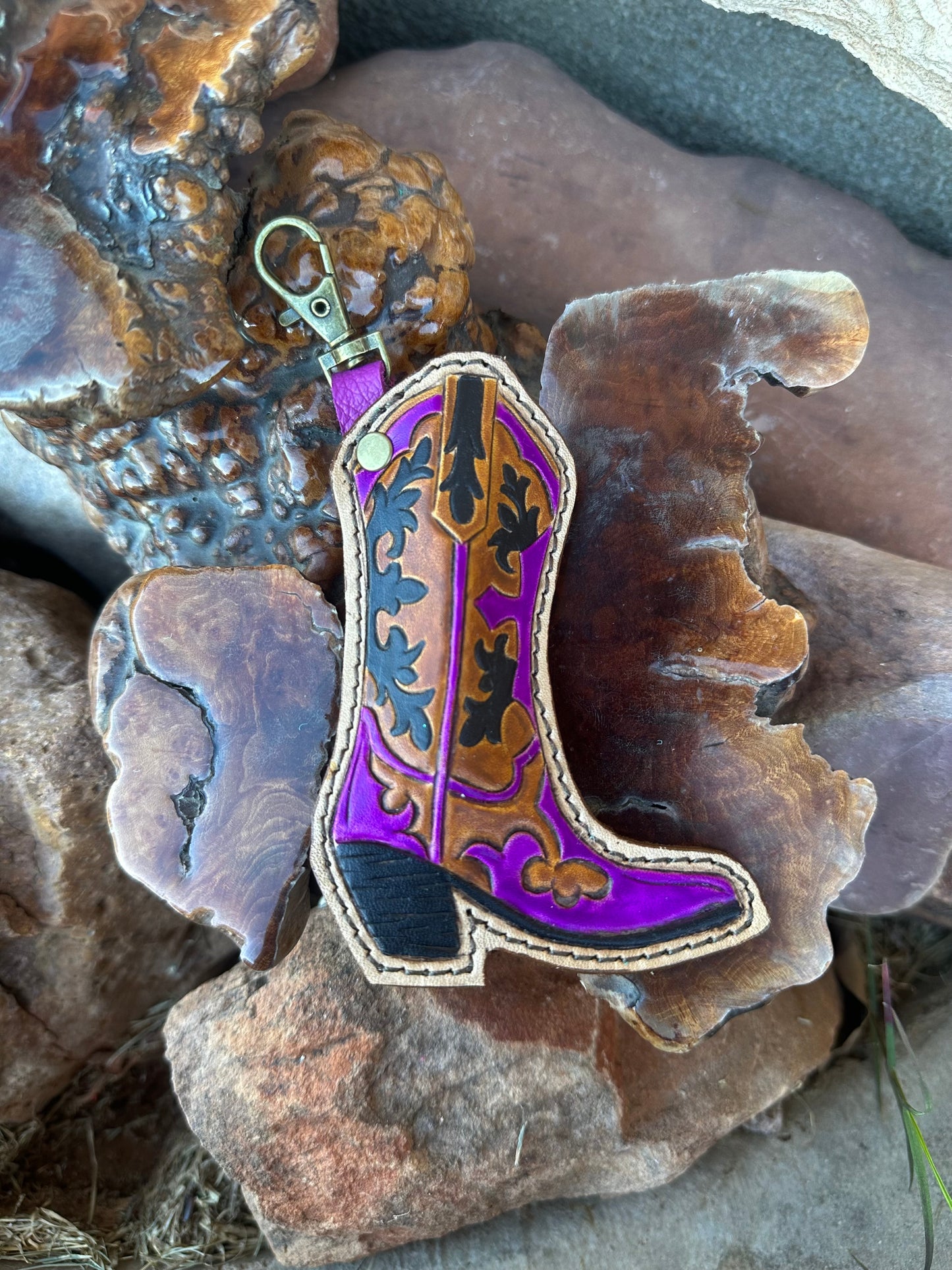 Western boot chapstick keychain