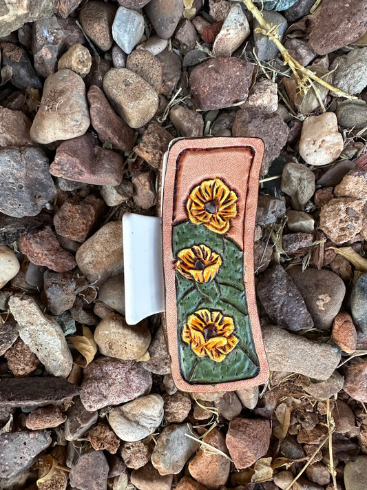 Western tooled leather prickly pear medium claw clip