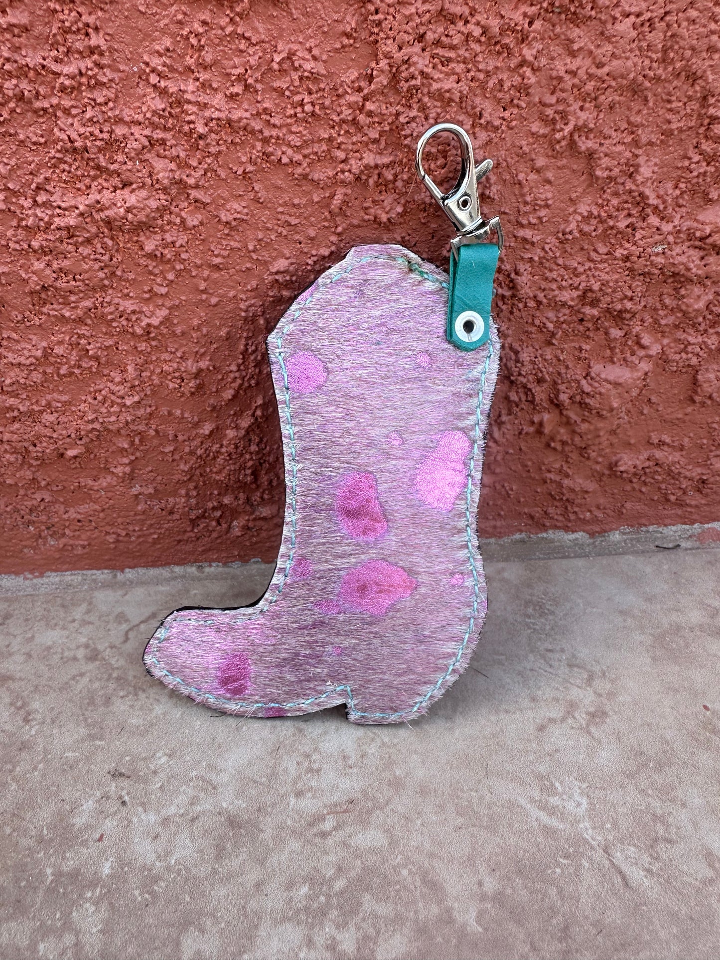 Western tooled leather boot keychain