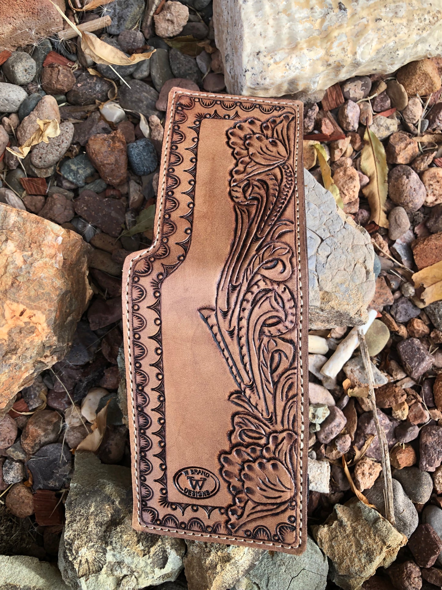 Western tooled leather floral pocket note pad