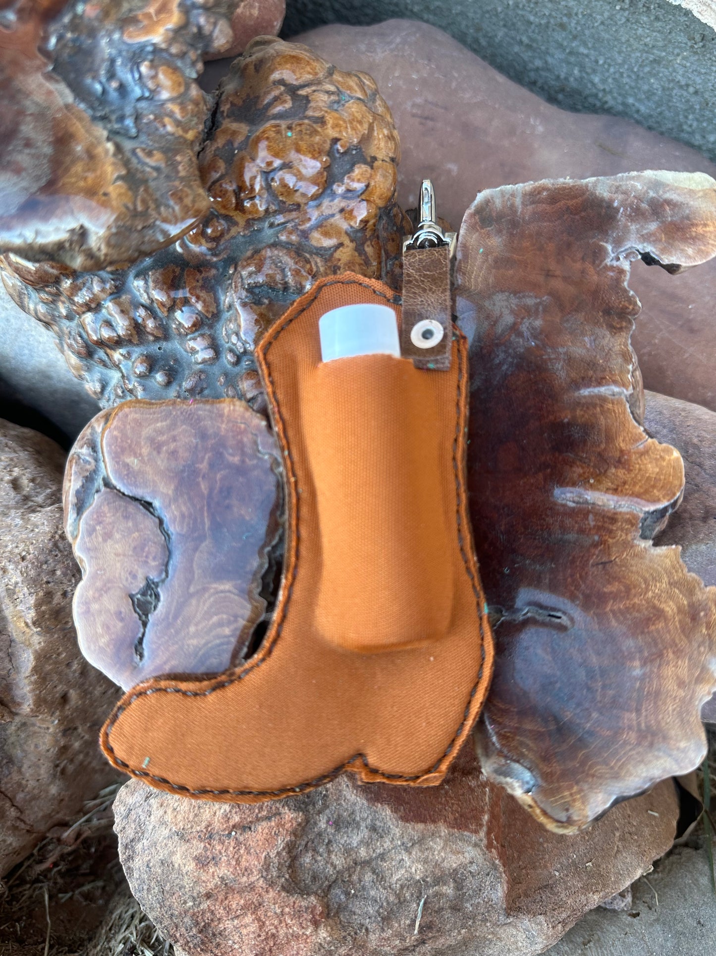 Western boot chapstick keychain